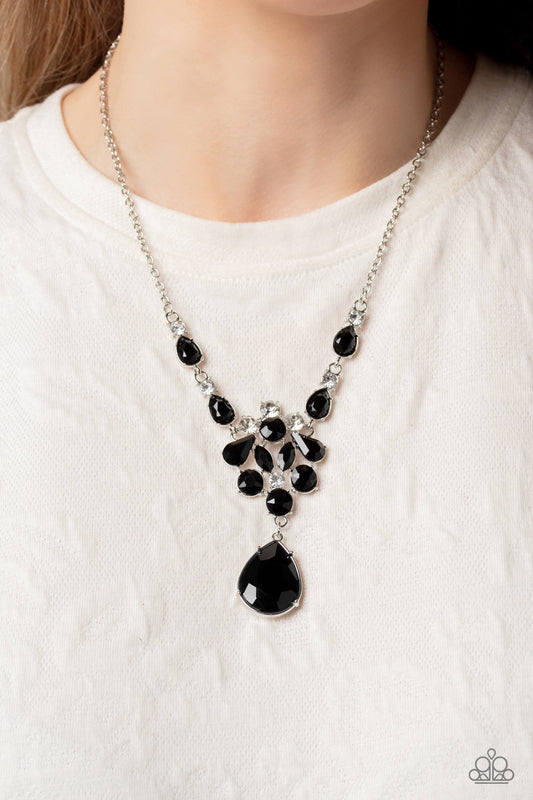 TWINKLE of an Eye - Black & White Reflective Teardrop Gem Necklace Paparazzi N1943