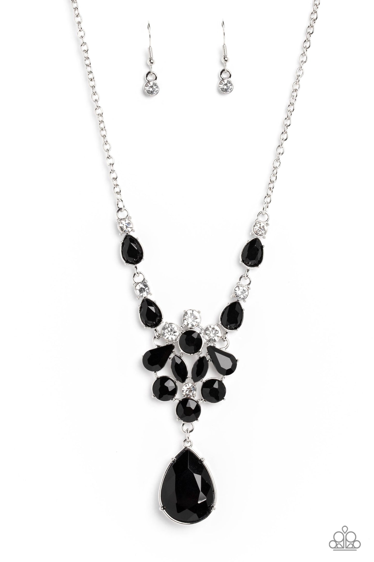 TWINKLE of an Eye - Black & White Reflective Teardrop Gem Necklace Paparazzi N1943