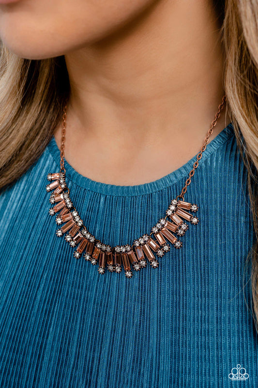 Sunburst Season - Copper - Shiny Copper Bars Reflective Glimmer Necklace Paparazzi N1857