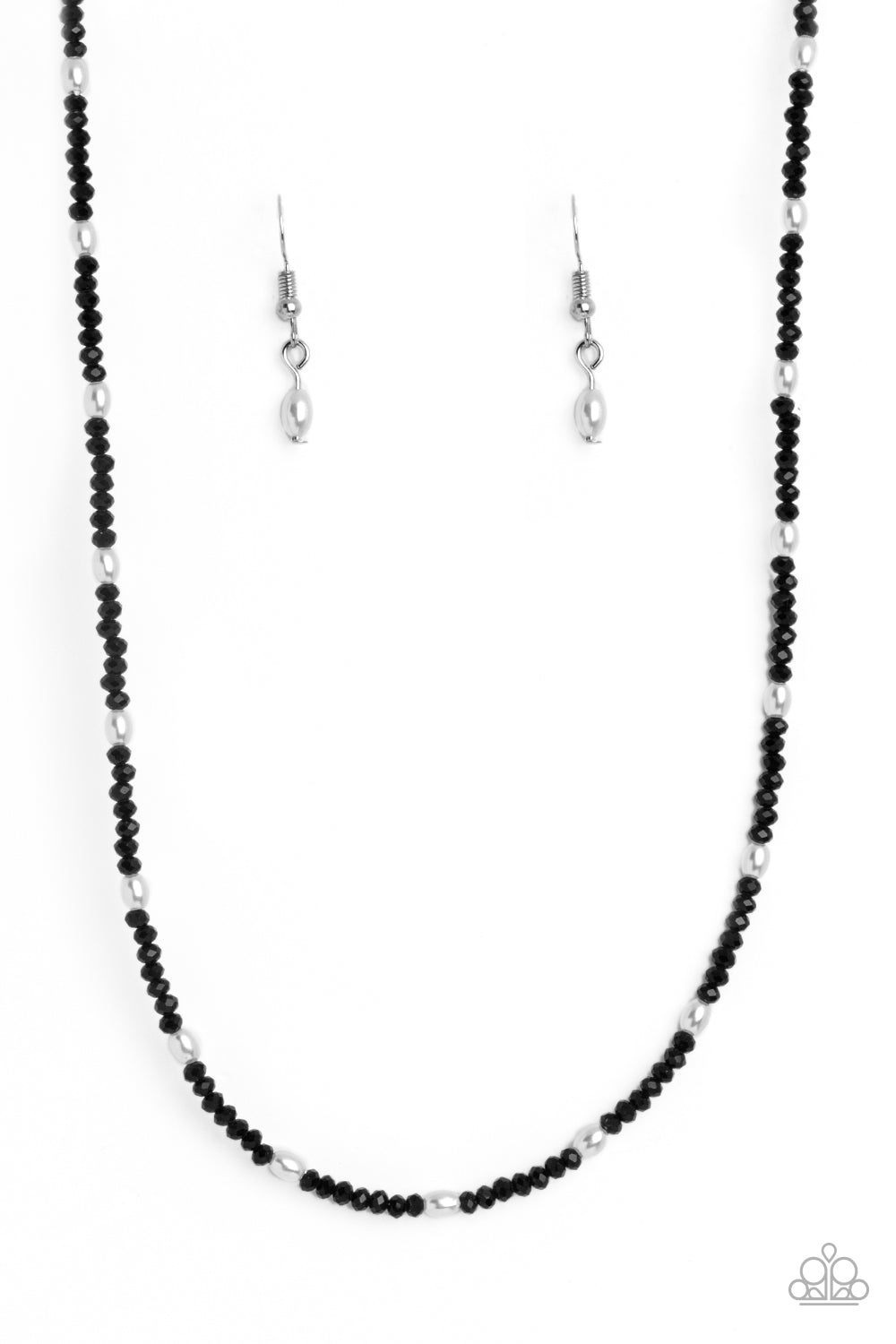 Beaded Blitz - Black Seed Bead White Pearl Necklace Paparazzi N1507