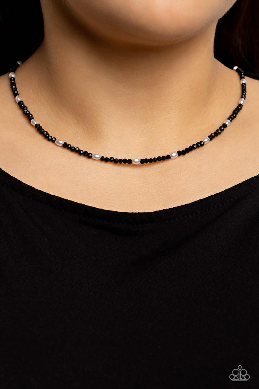 Beaded Blitz - Black Seed Bead White Pearl Necklace Paparazzi N1507