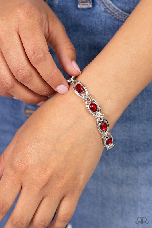 Infinite Impression - Red Gem Stretch Bracelet Paparazzi B1369