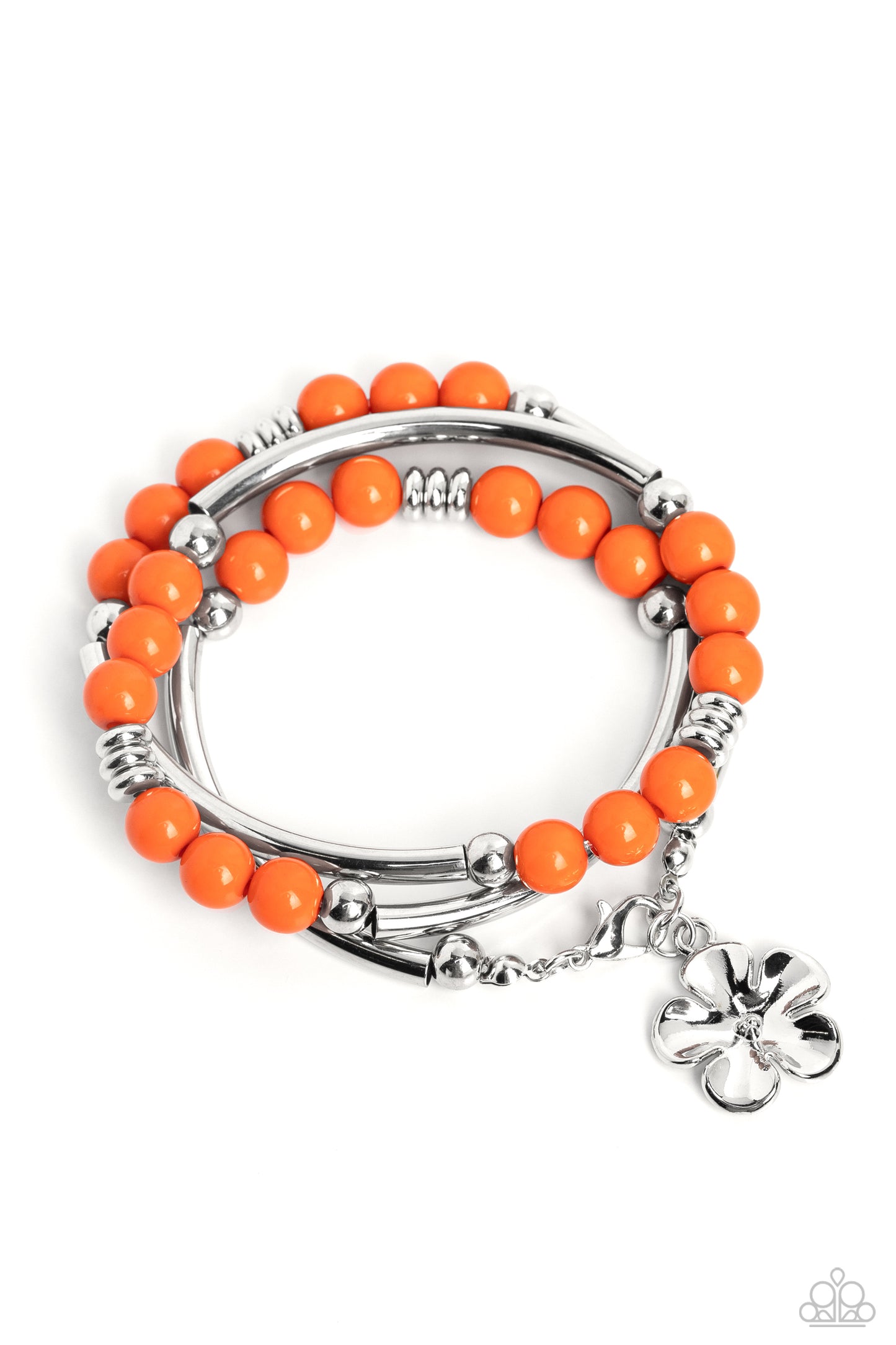 Off the WRAP - Orange & Silver Bead Infinity Wrap Bracelet Paparazzi B1147