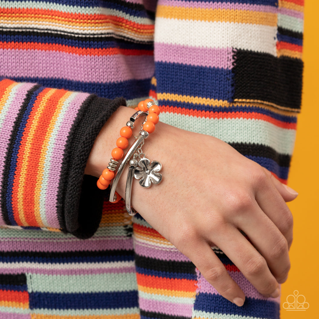 Off the WRAP - Orange & Silver Bead Infinity Wrap Bracelet Paparazzi B1147