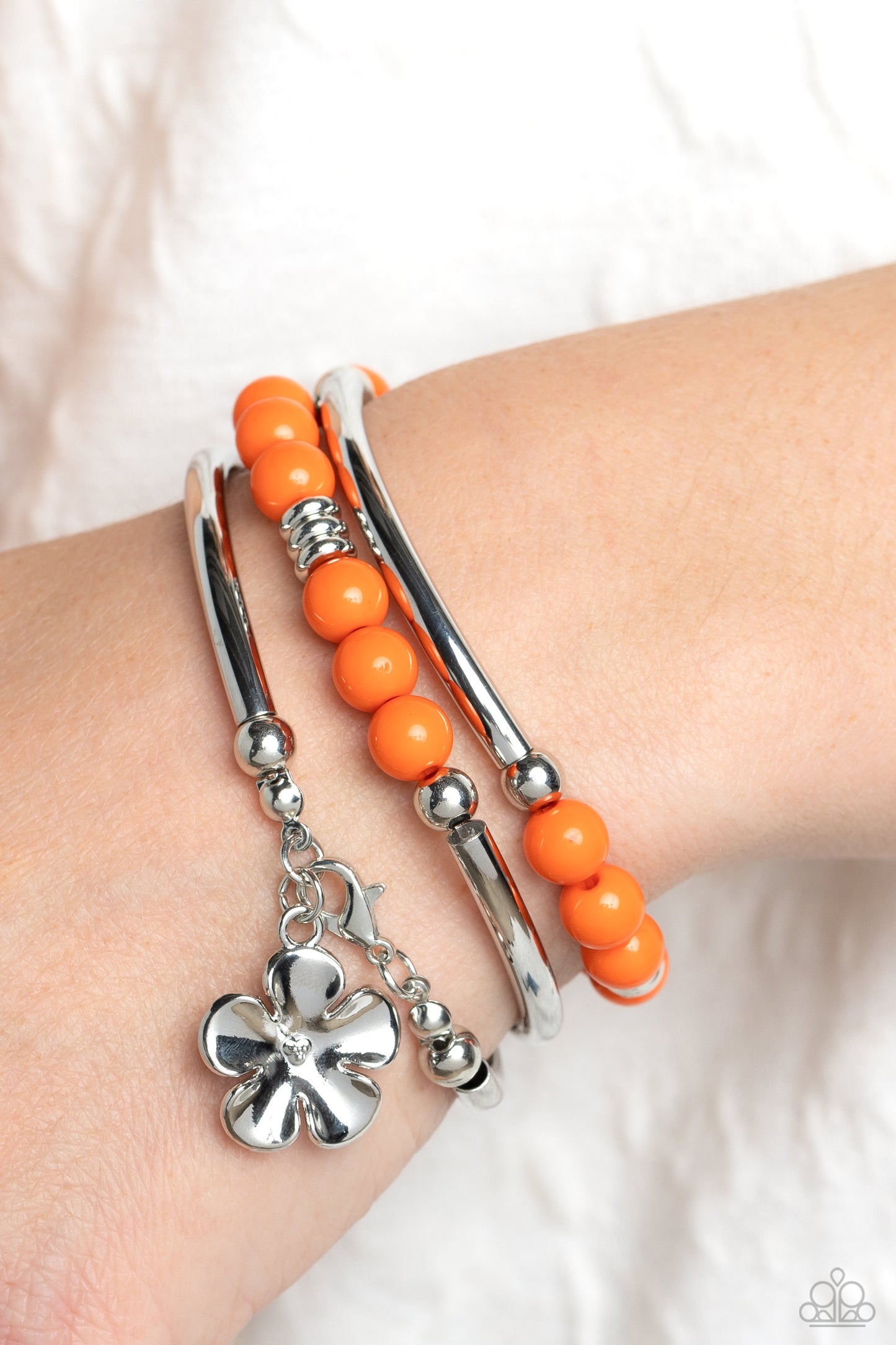 Off the WRAP - Orange & Silver Bead Infinity Wrap Bracelet Paparazzi B1147