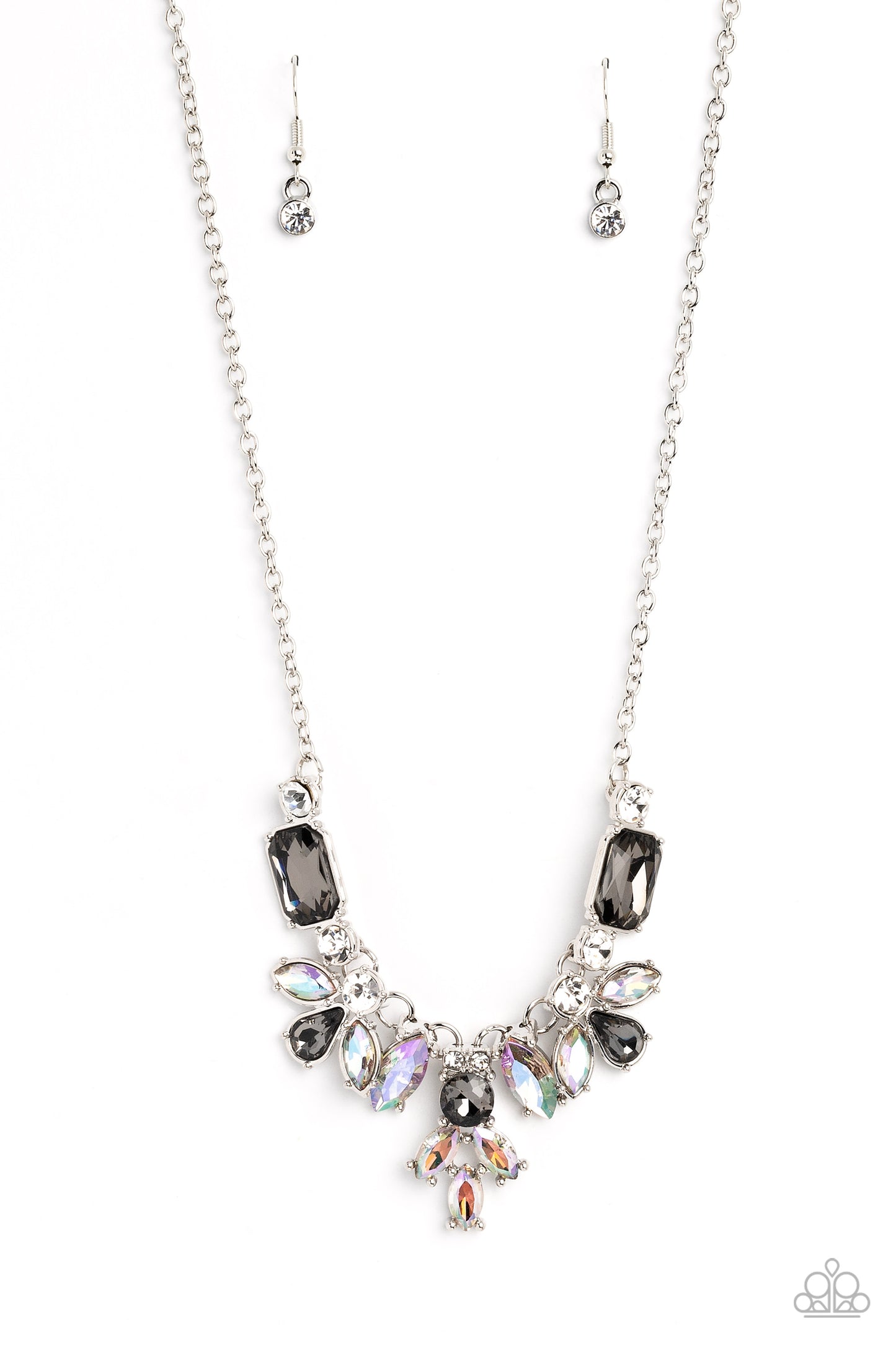 Prima Donna Dazzle - Silver Iridescent Smoky White Gem Necklace Paparazzi N1680