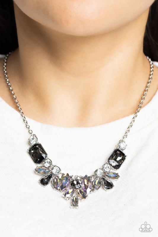 Prima Donna Dazzle - Silver Iridescent Smoky White Gem Necklace Paparazzi N1680