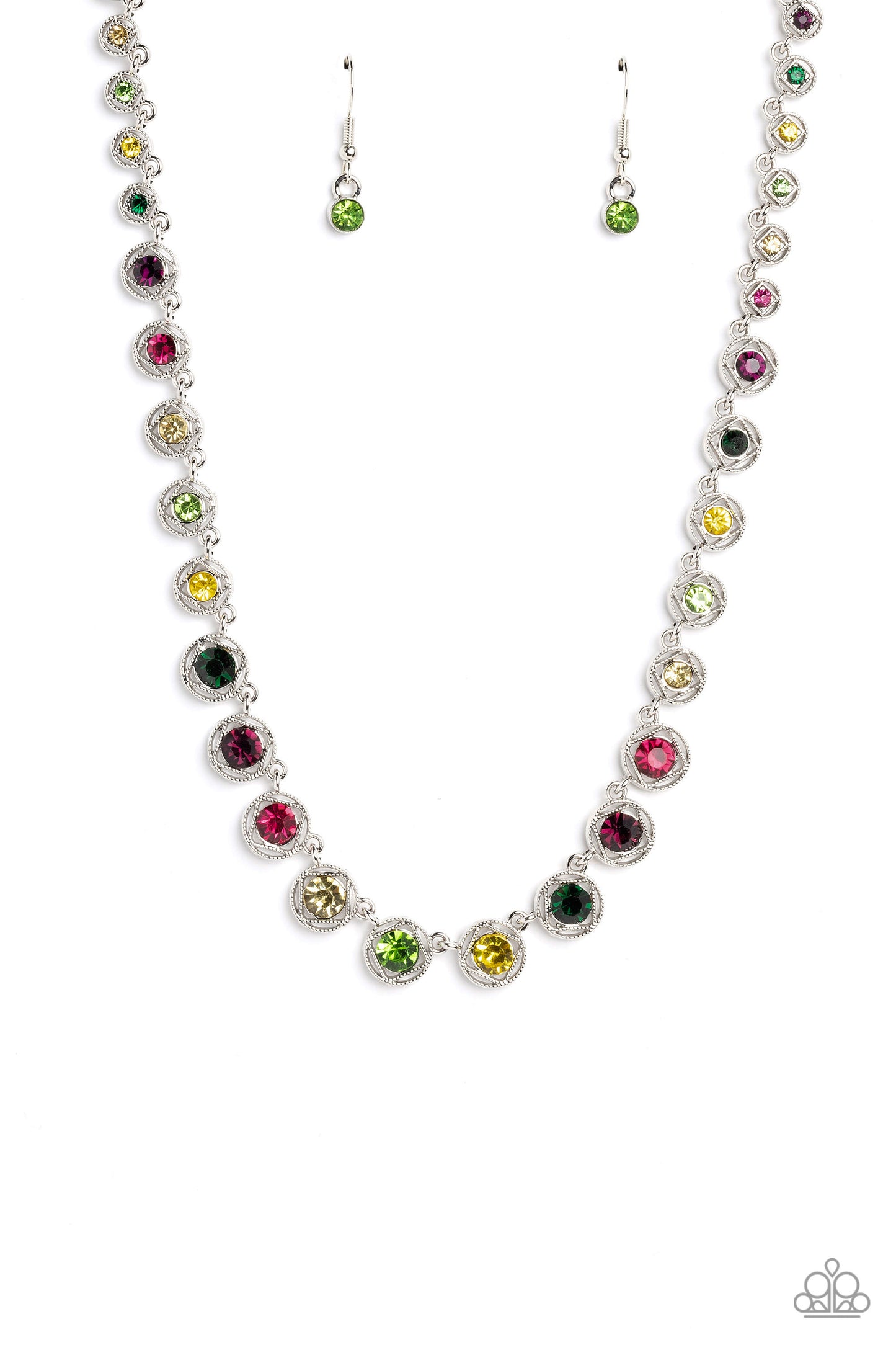 Kaleidoscope Charm - Multi Colored Rhinestone Necklace Life Of The Party May 2023 Paparazzi N1614