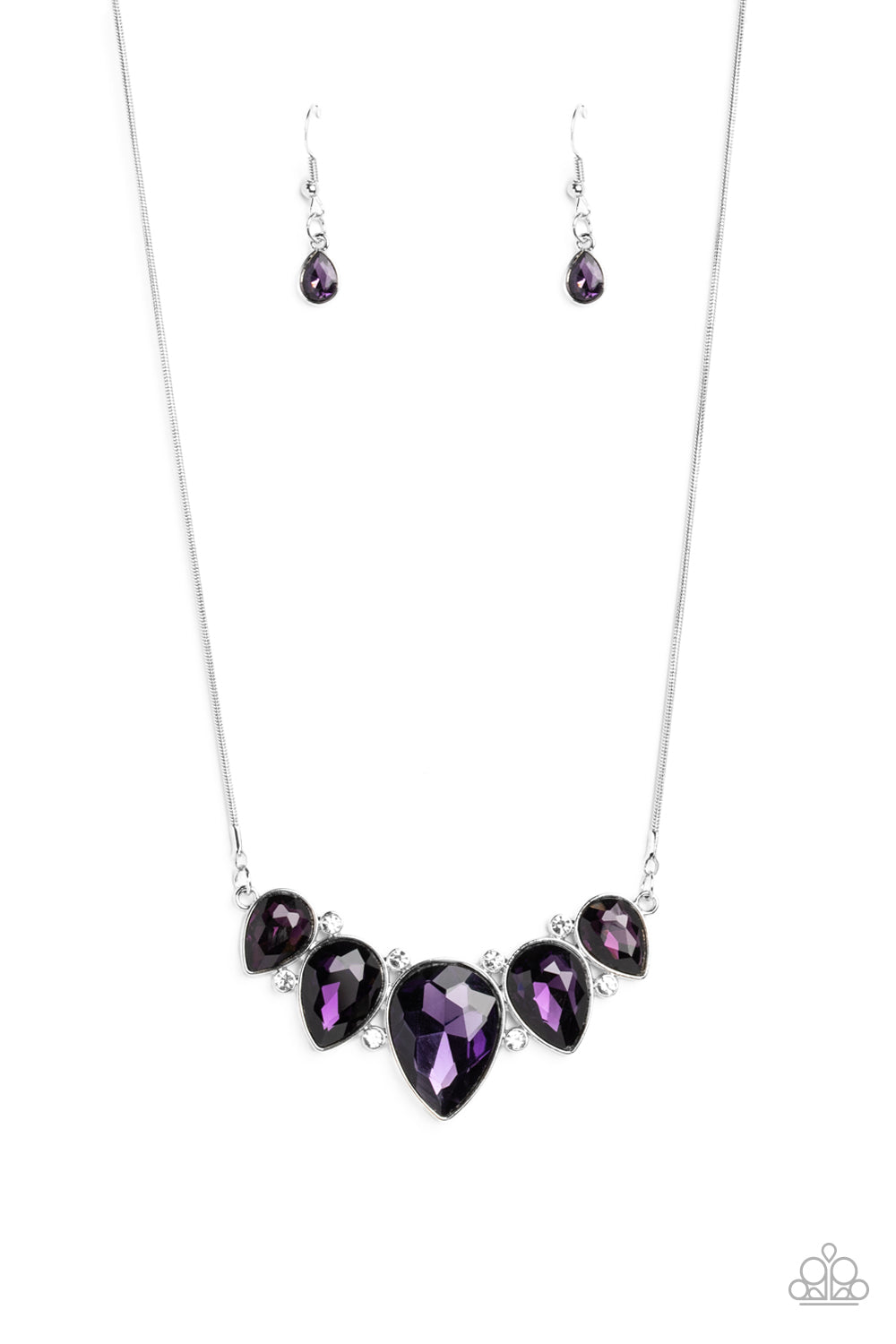 Regally Refined - Purple Amethyst Teardrop & White Rhinestone Gem Necklace Paparazzi N1453