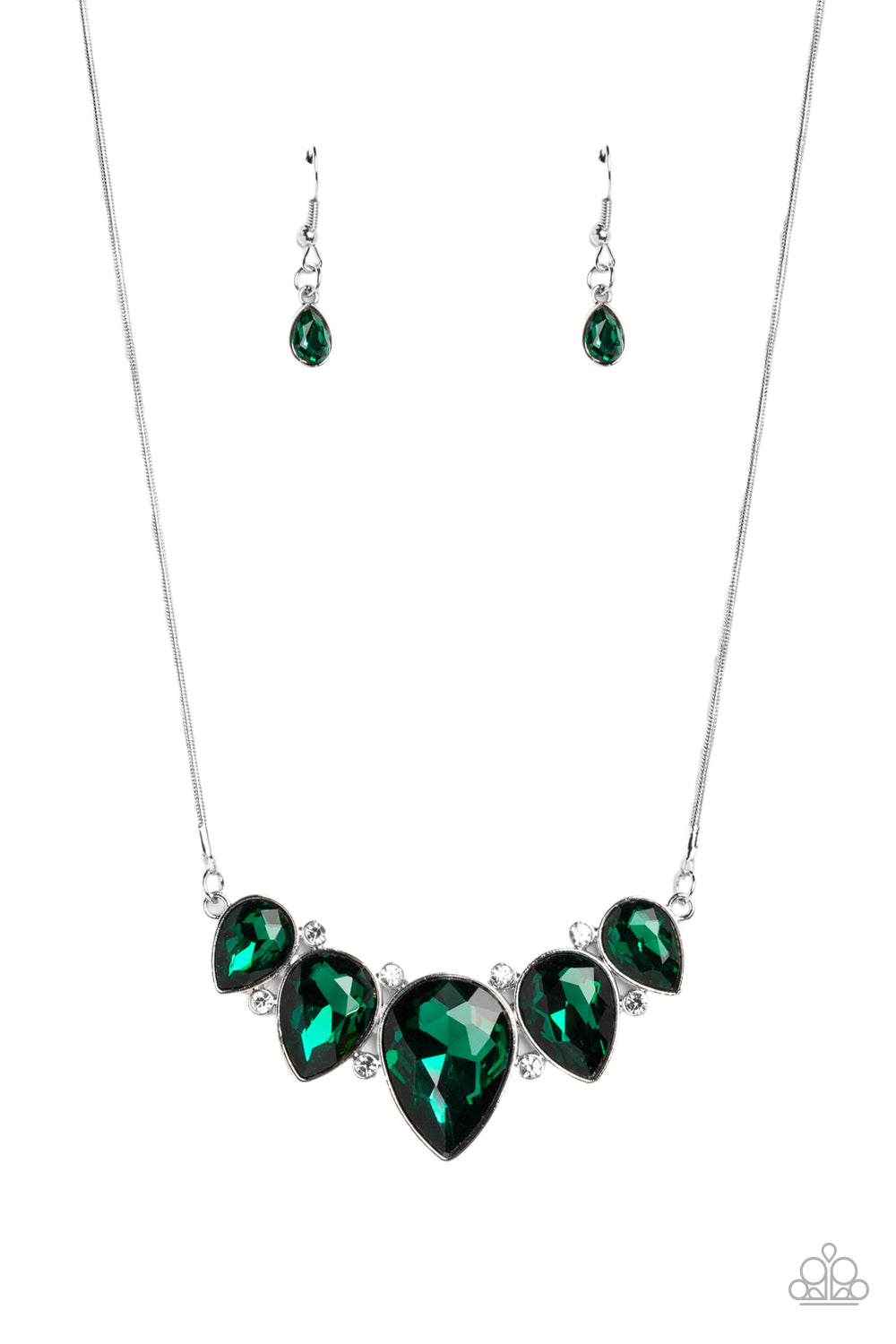 Regally Refined - Green Emerald Gem Teardrop Necklace Paparazzi N1340