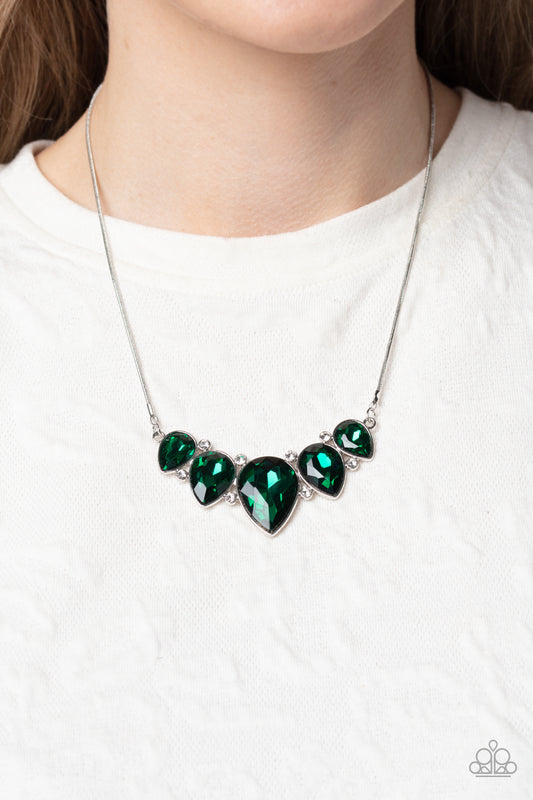 Regally Refined - Green Emerald Gem Teardrop Necklace Paparazzi N1340