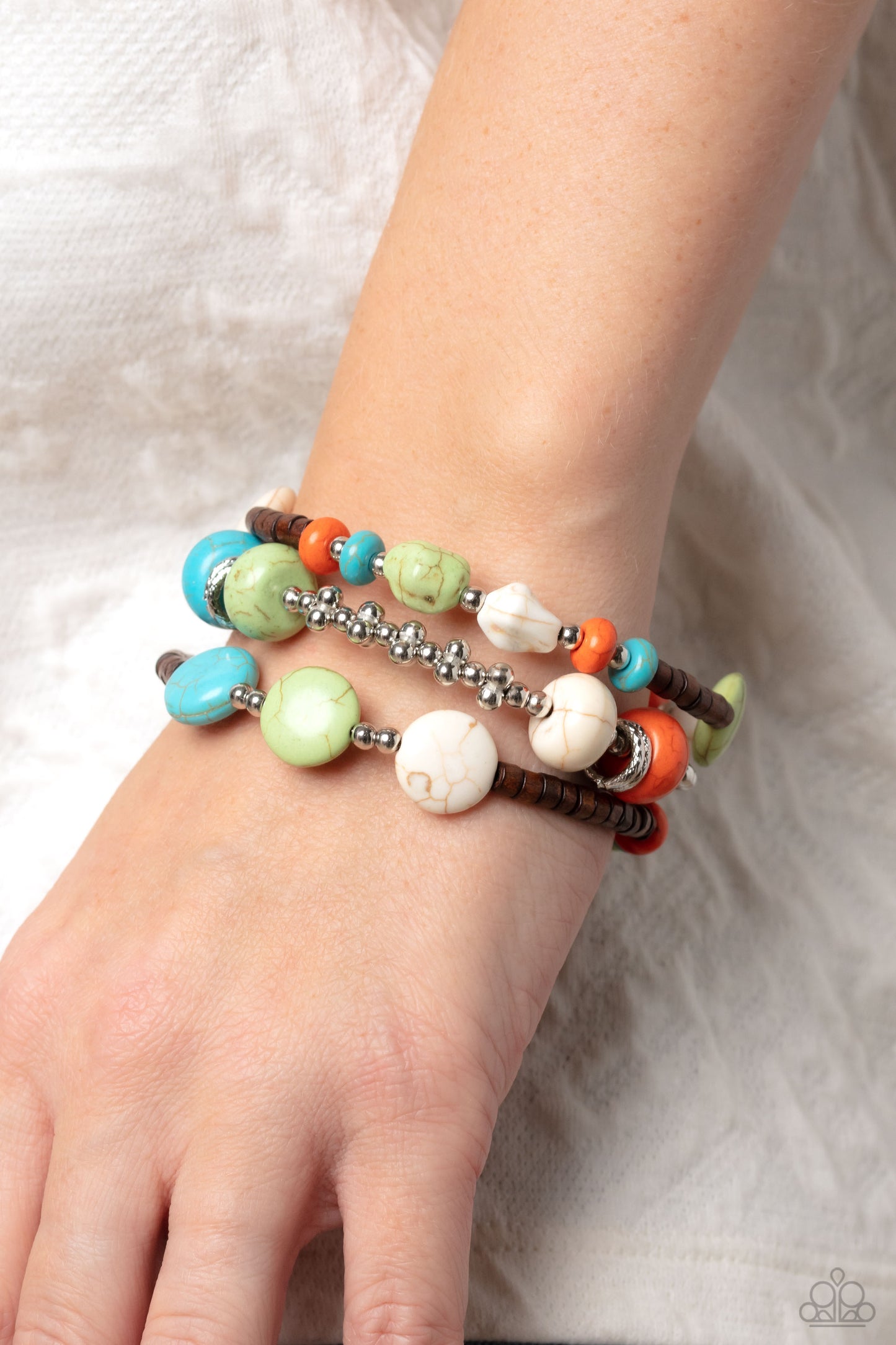 Operation Outdoors - Multi Color Stone & Wooden Bead Stretch Bracelet Paparazzi B1049