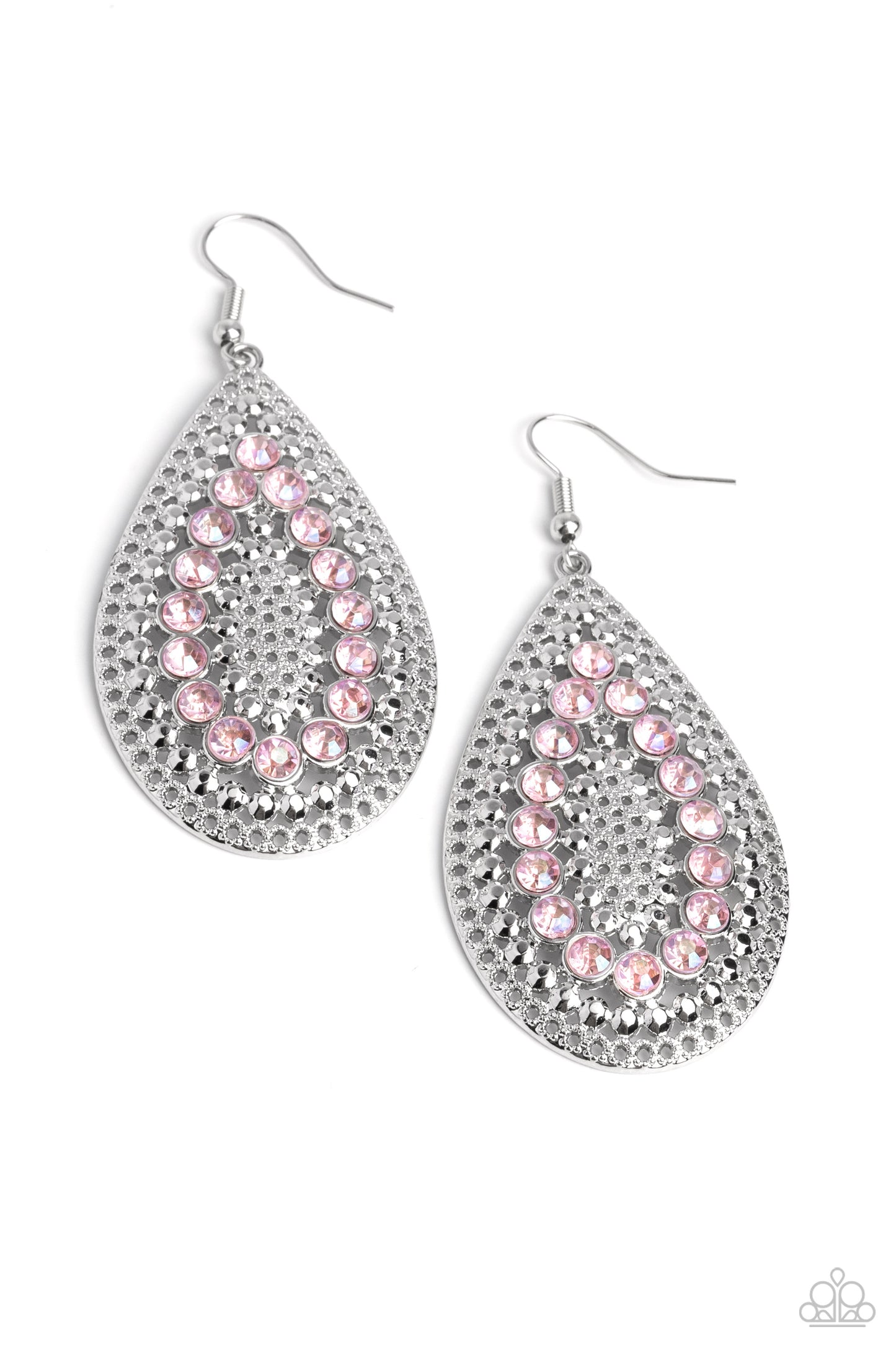 Spirited Socialite - Pink Rhinestone Silver Teardrop Earring Paparazzi E1495