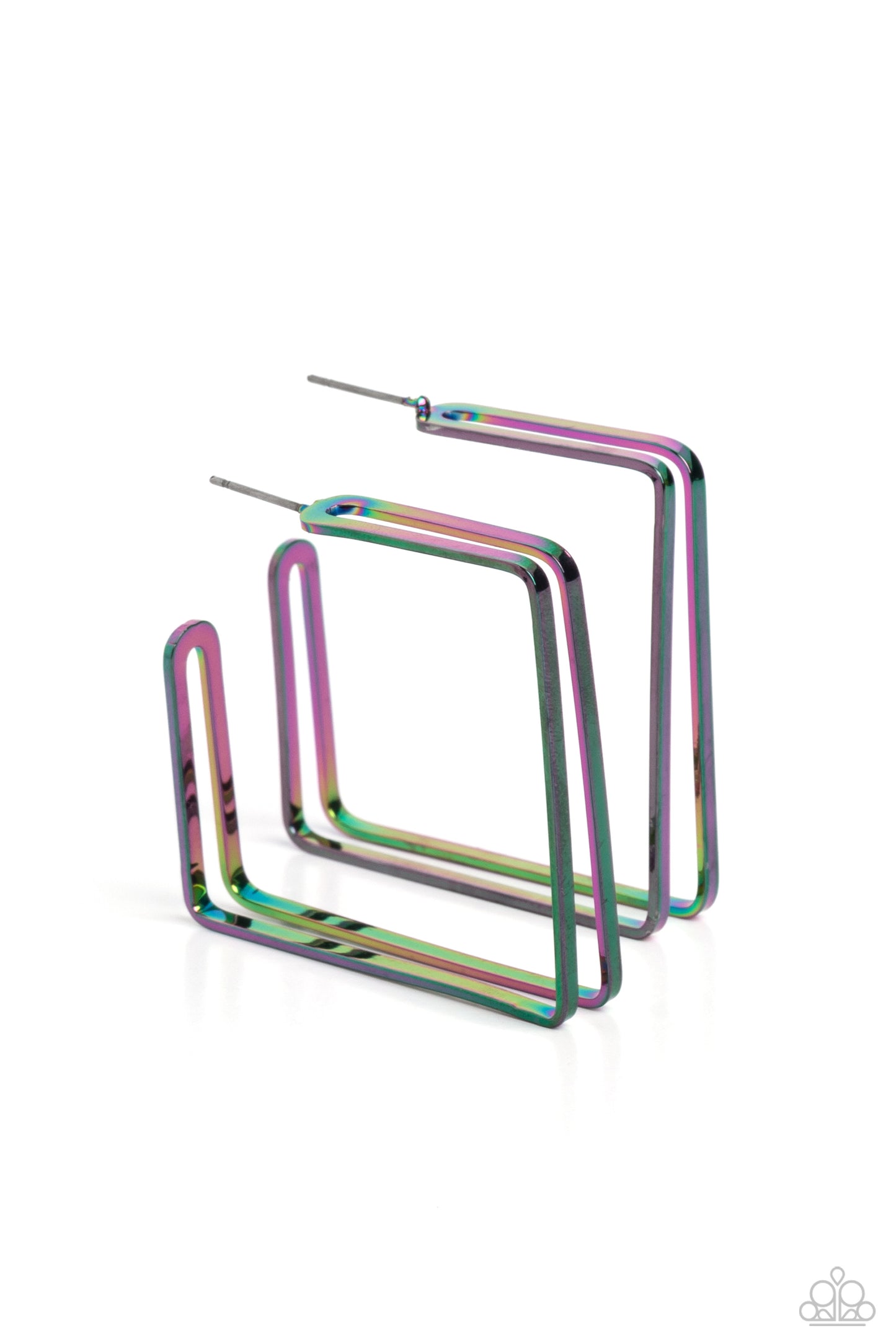 Take SQUARE - Multi Color Oil Spill 1 3/4 Inch Hoop Earring Paparazzi E1262