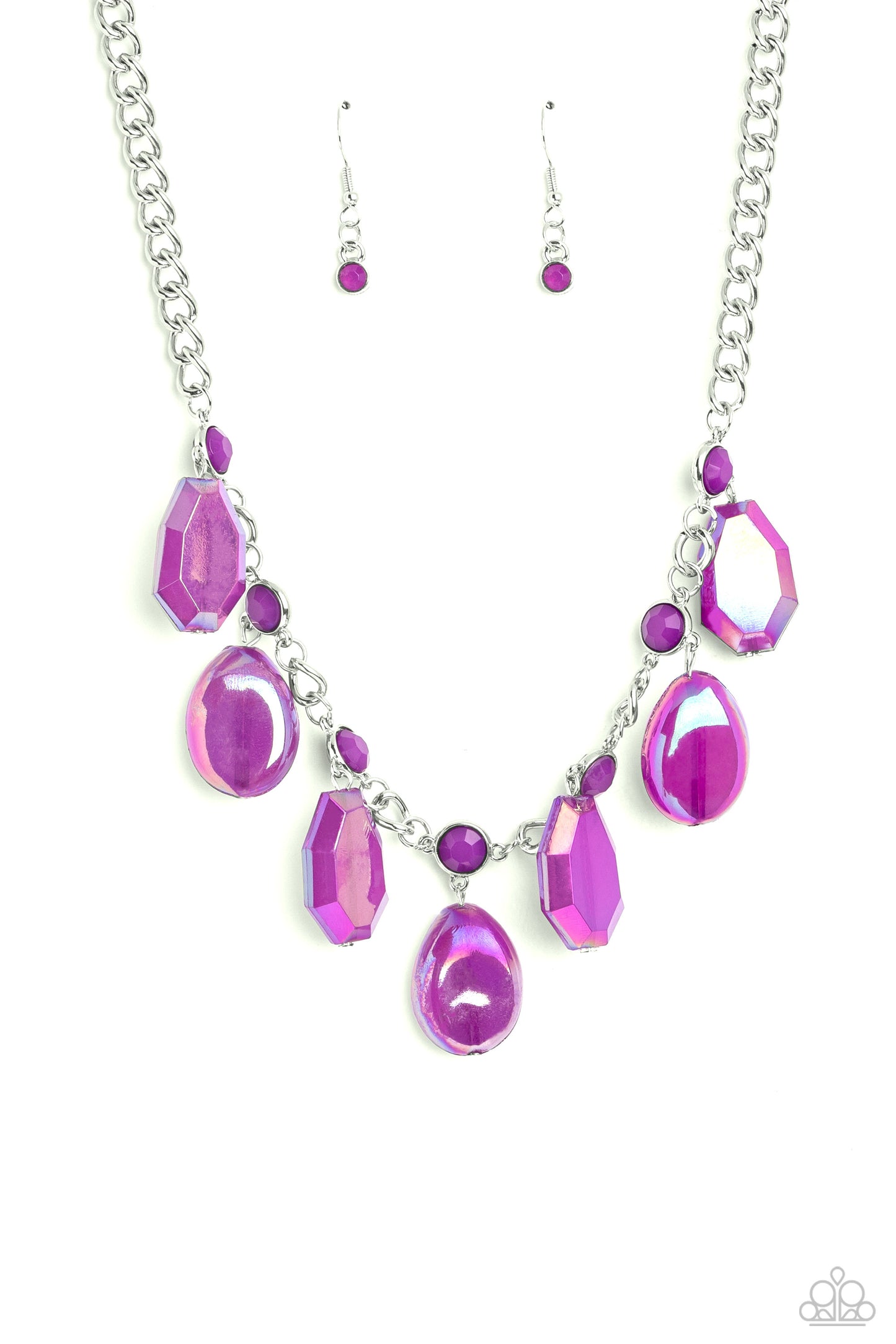 Maldives Mural - Purple Clear And Milky Hue Oil Spill Overlay Fringe Necklace Paparazzi N1750