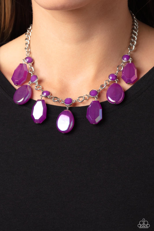 Maldives Mural - Purple Clear And Milky Hue Oil Spill Overlay Fringe Necklace Paparazzi N1750