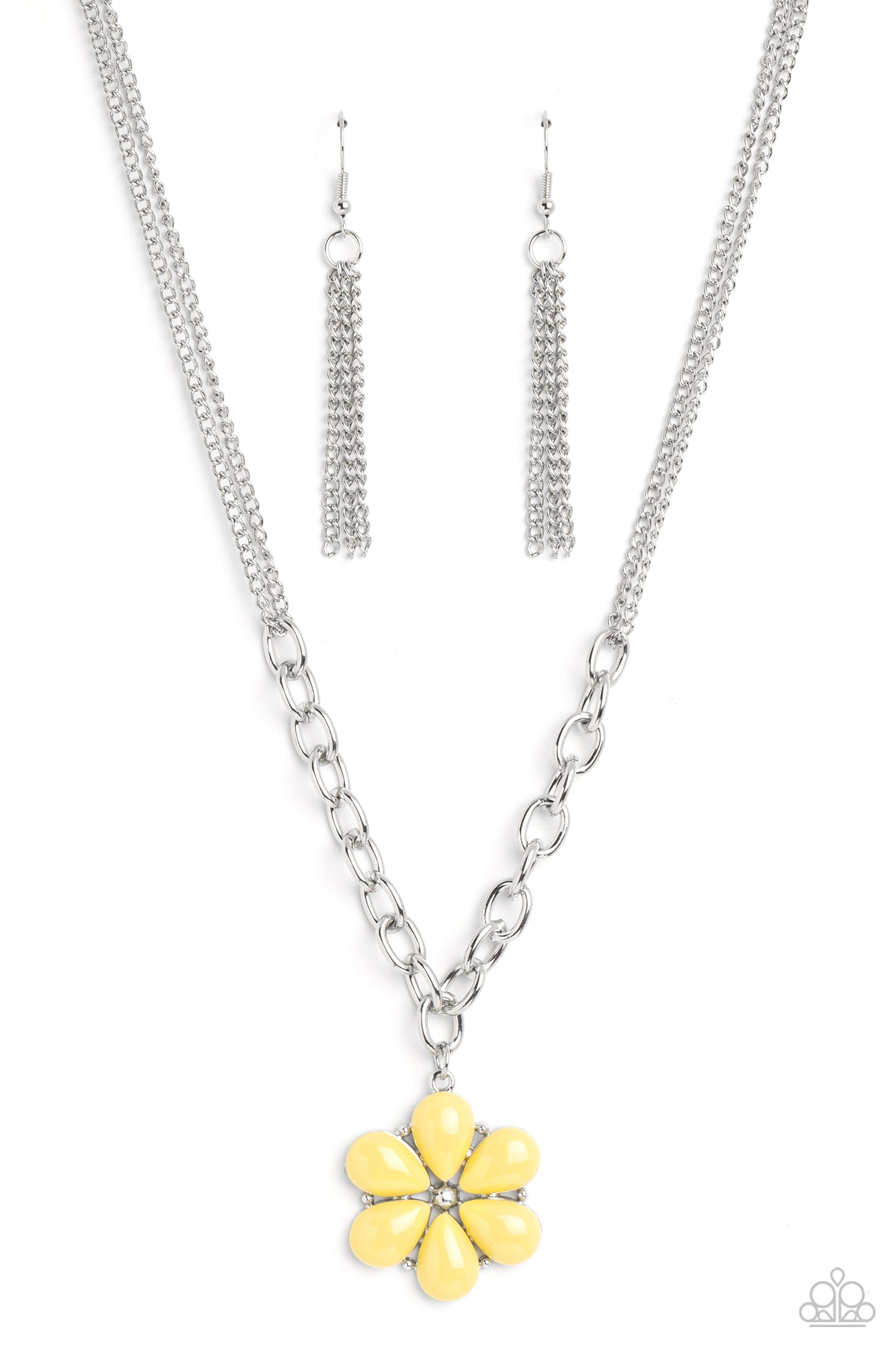 Dazzling Dahlia - Yellow Dahlia Flower Silver Chain Necklace Paparazzi N1969