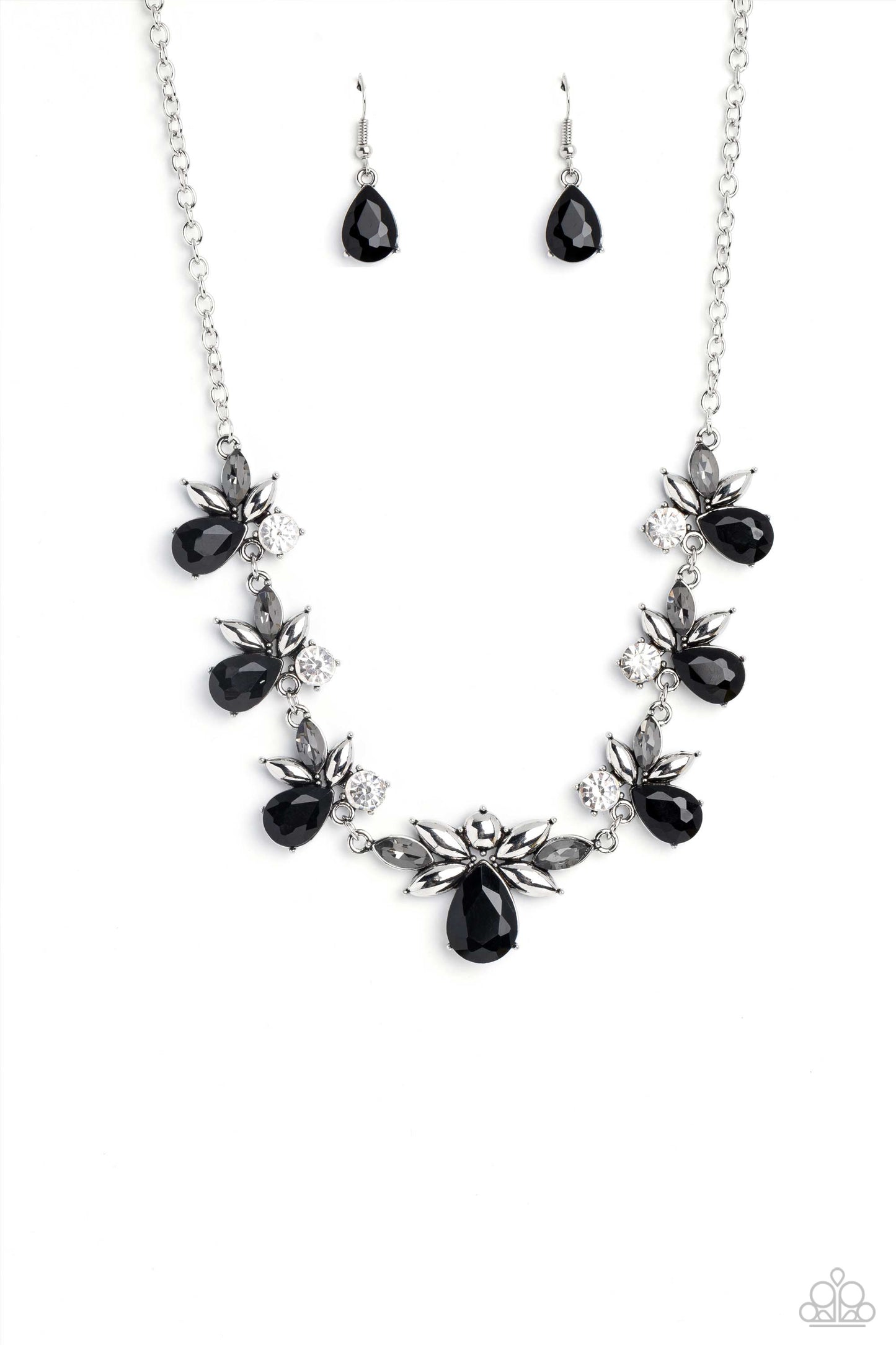 Explosive Effulgence - Black Teardrops, White & Smoky Gem Necklace Paparazzi N2097