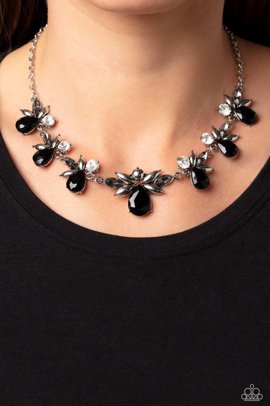 Explosive Effulgence - Black Teardrops, White & Smoky Gem Necklace Paparazzi N2097