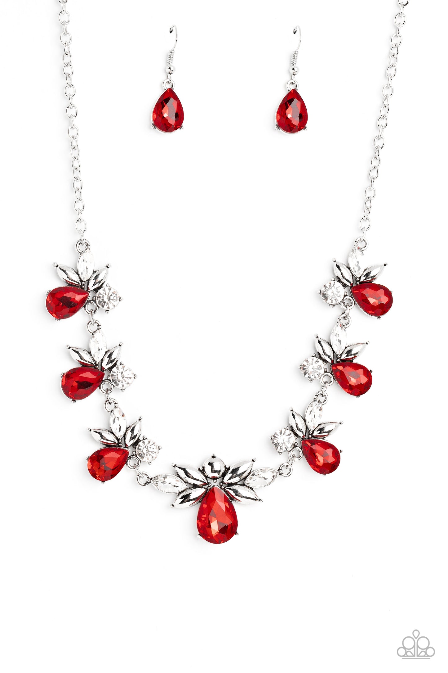 Explosive Effulgence - Red Teardrop White & Silver Gem Necklace Paparazzi N1794