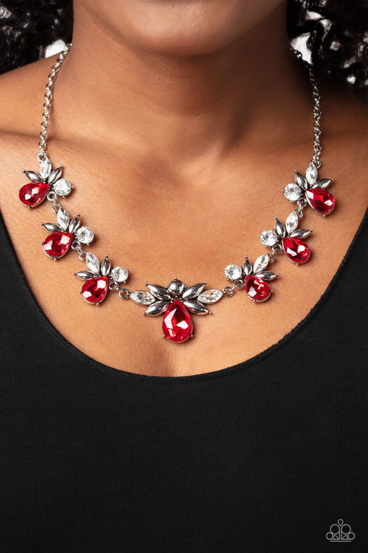 Explosive Effulgence - Red Teardrop White & Silver Gem Necklace Paparazzi N1794