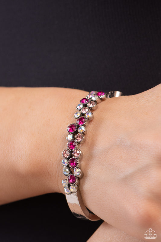 Big City Bling - Pink & Iridescent Rhinestone Hinge Bracelet Paparazzi B1290