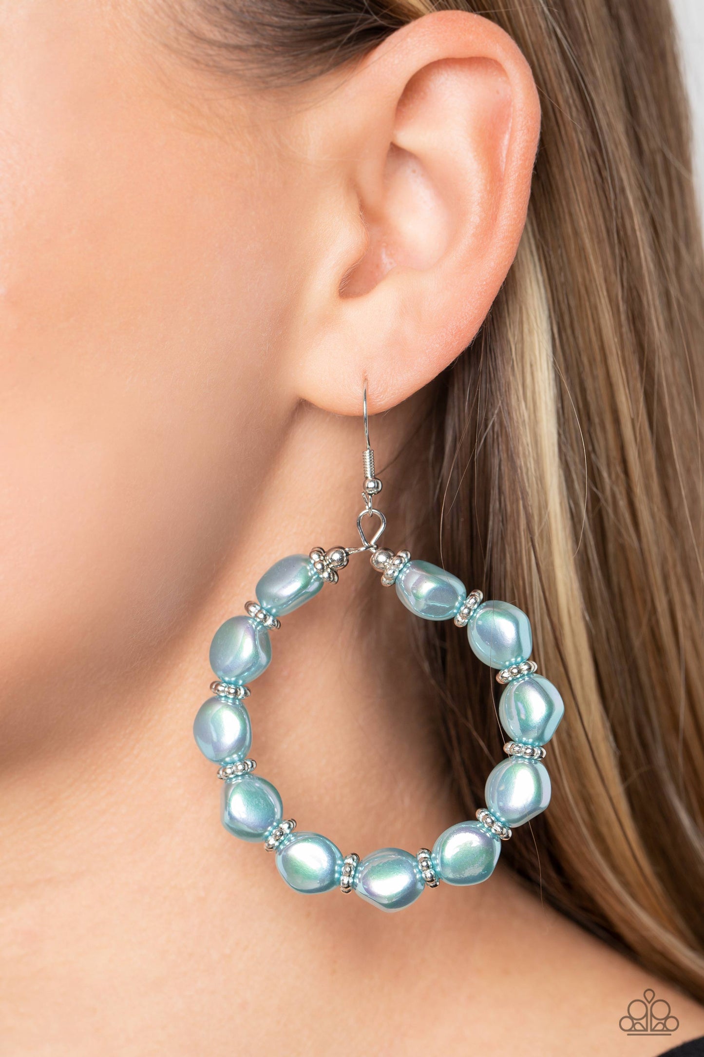 The PEARL Next Door - Blue Iridescent Sheen Baroque Pearl Earring Paparazzi E1662