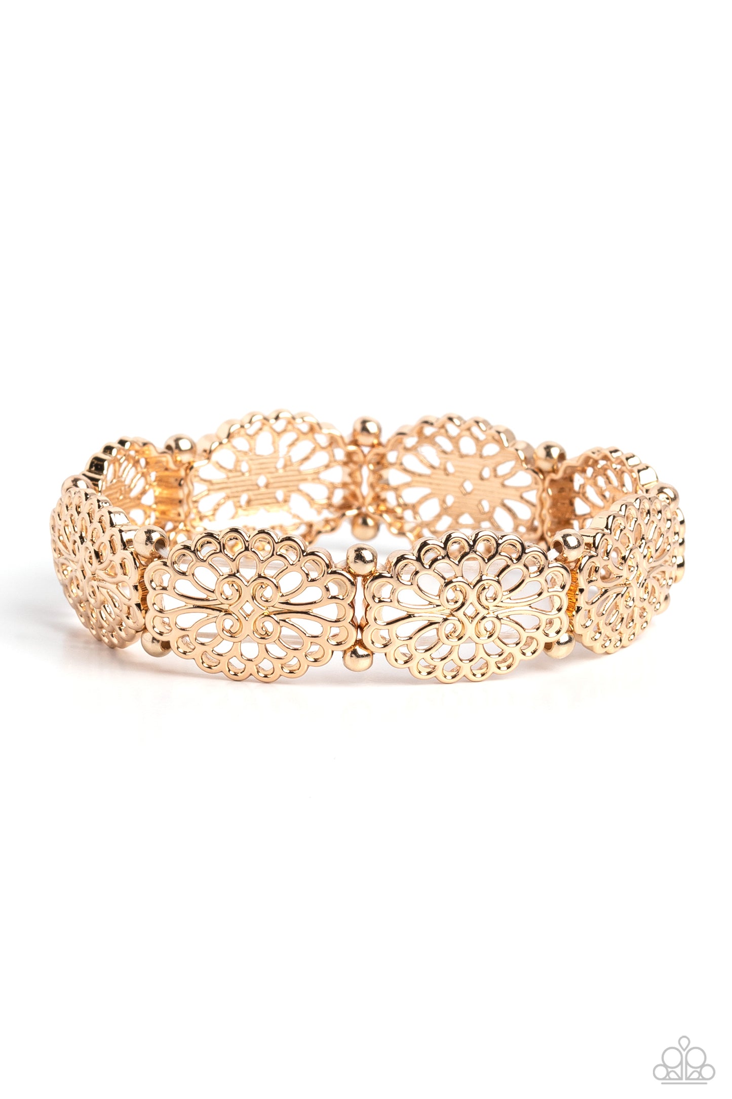 Curly Chic - Gold Shiny Filigree Stretch Bracelet Paparazzi B1321