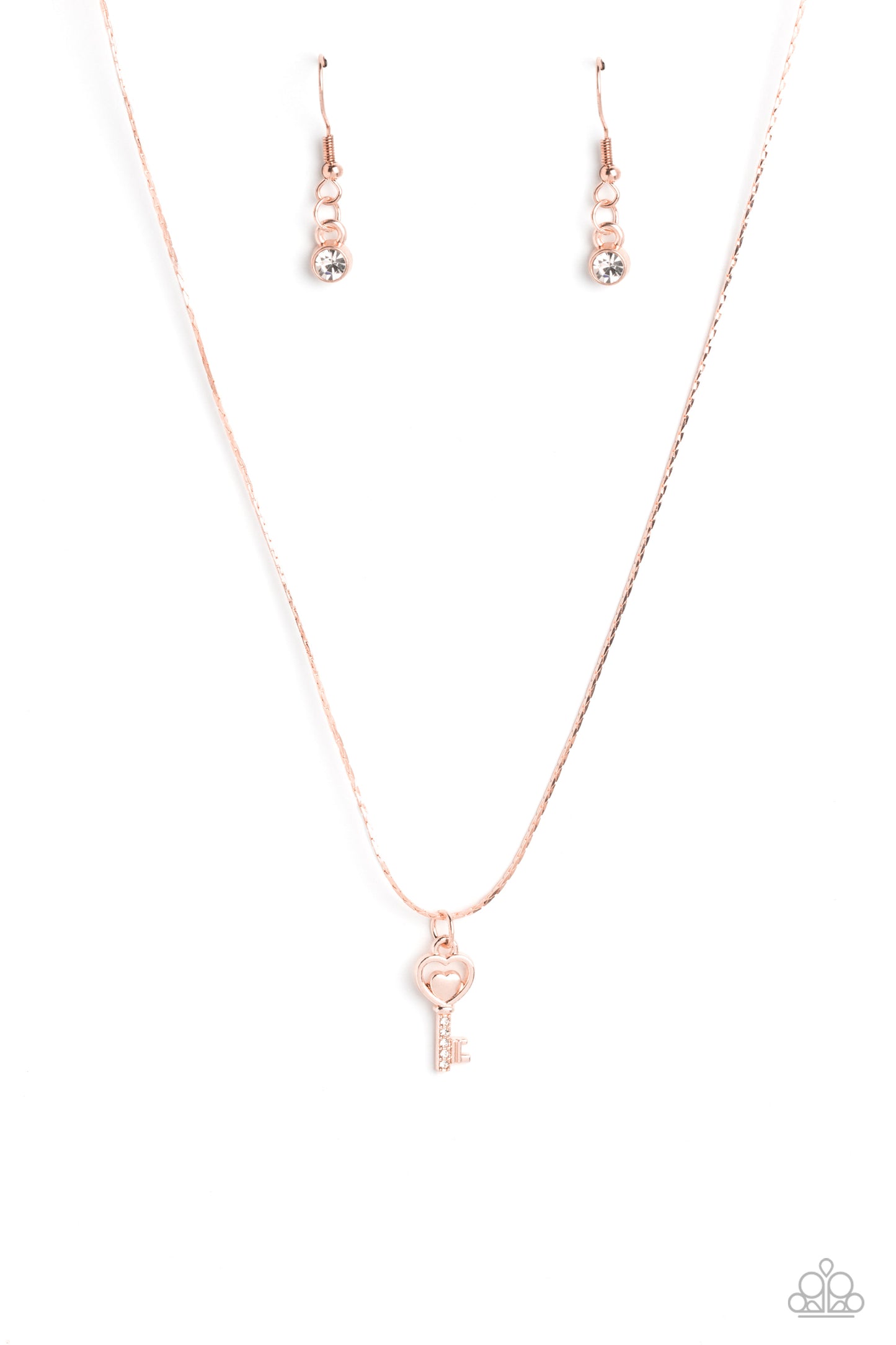 LOVE-Locked - Rose Gold Key Heart Pendant Necklace Paparazzi N2011