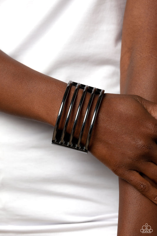 Wayward Warrior - Black Gunmetal Wide Hinge Bracelet Paparazzi B1112