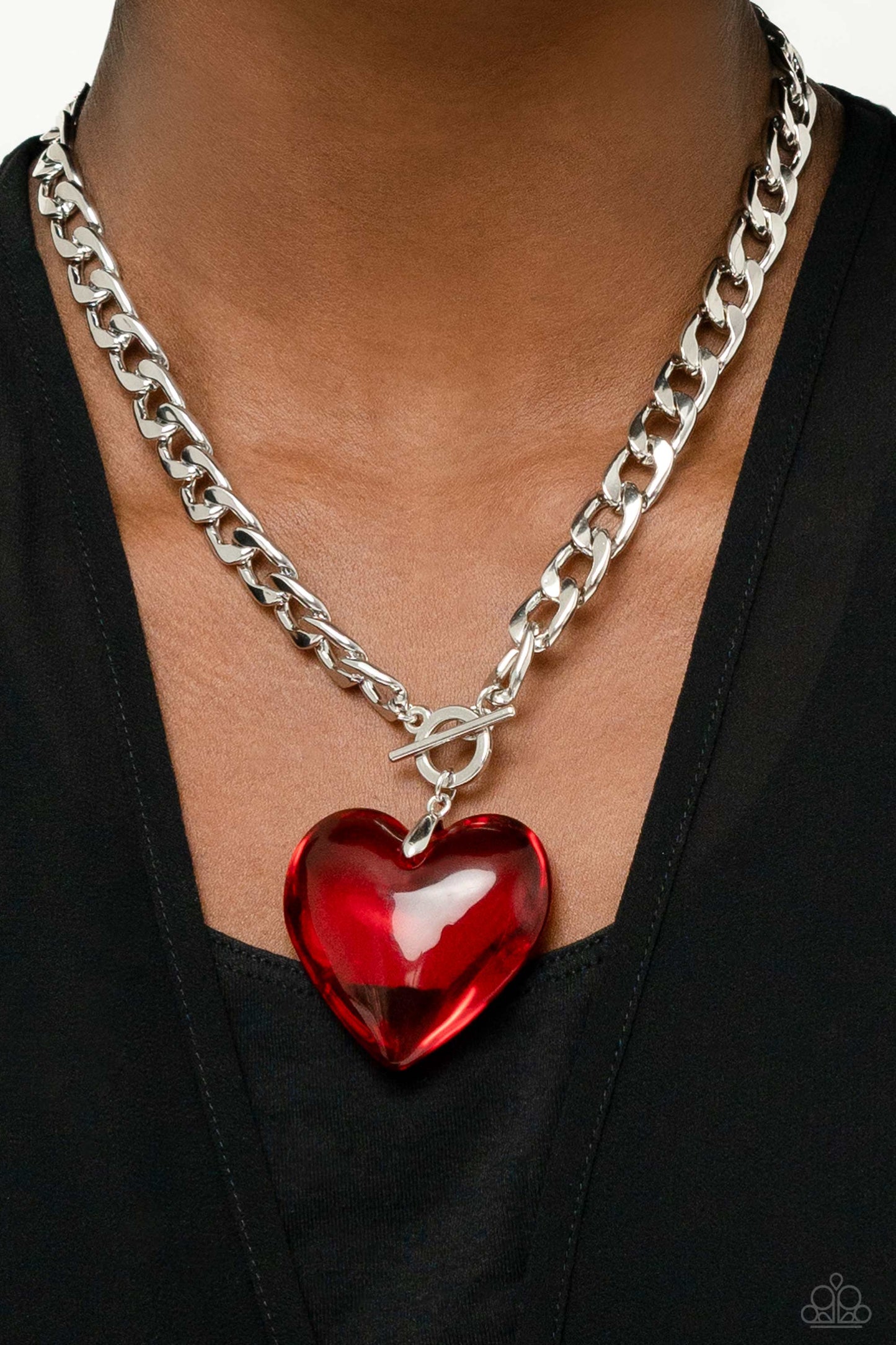 GLASSY-Hero - Red Heart Gem & Silver Chain Life Of The Party March 2023 Paparazzi N1448