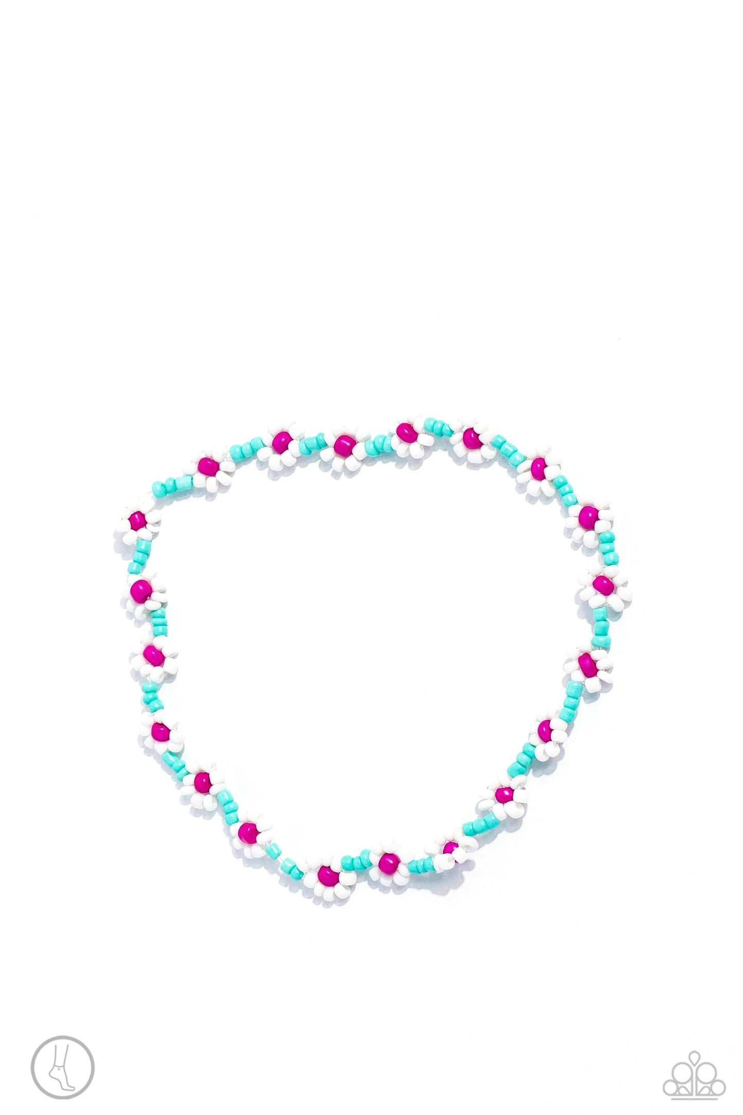 Midsummer Daisy - Blue Seed Bead Flower Stretch Anklet Paparazzi B1160