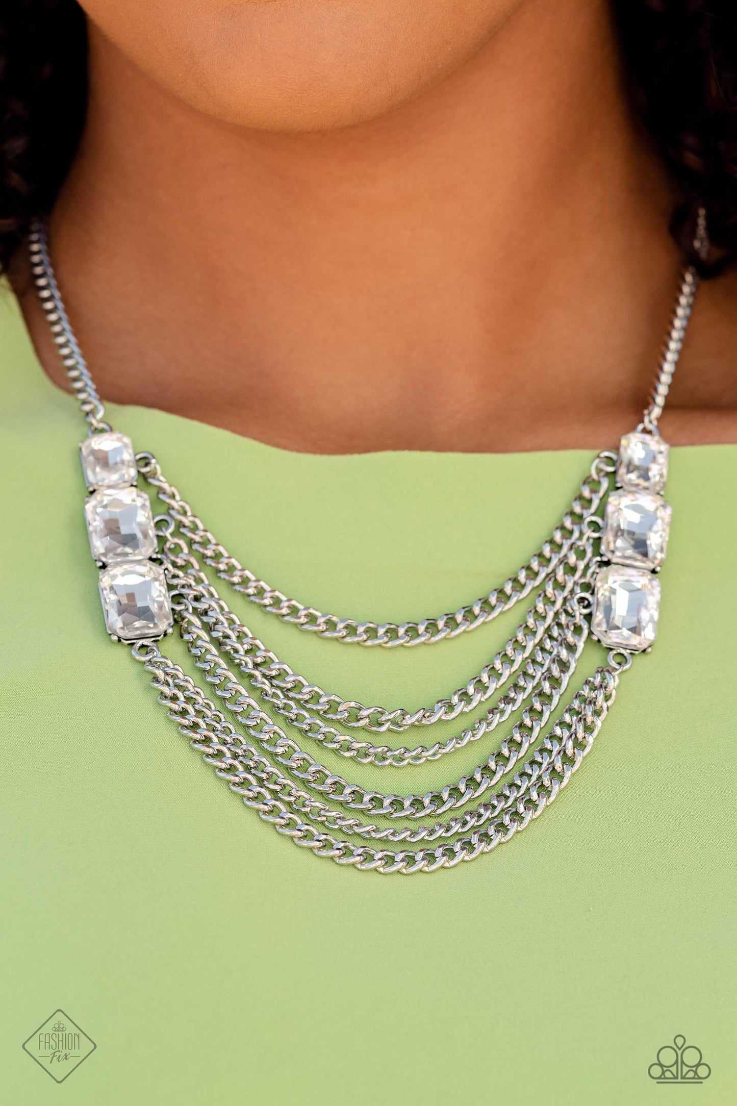 Come CHAIN or Shine - White Gem Silver Chain Necklace Fashion Fix March 2023 Paparazzi N1432