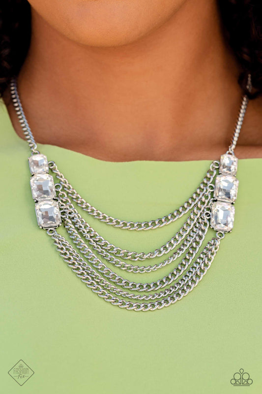 Come CHAIN or Shine - White Gem Silver Chain Necklace Fashion Fix March 2023 Paparazzi N1432