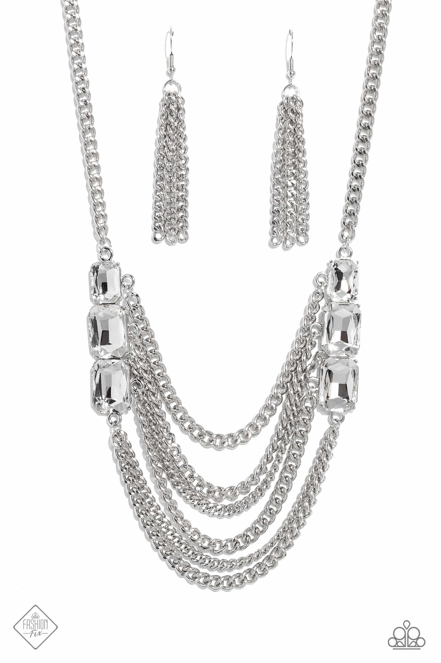 Come CHAIN or Shine - White Gem Silver Chain Necklace Fashion Fix March 2023 Paparazzi N1432