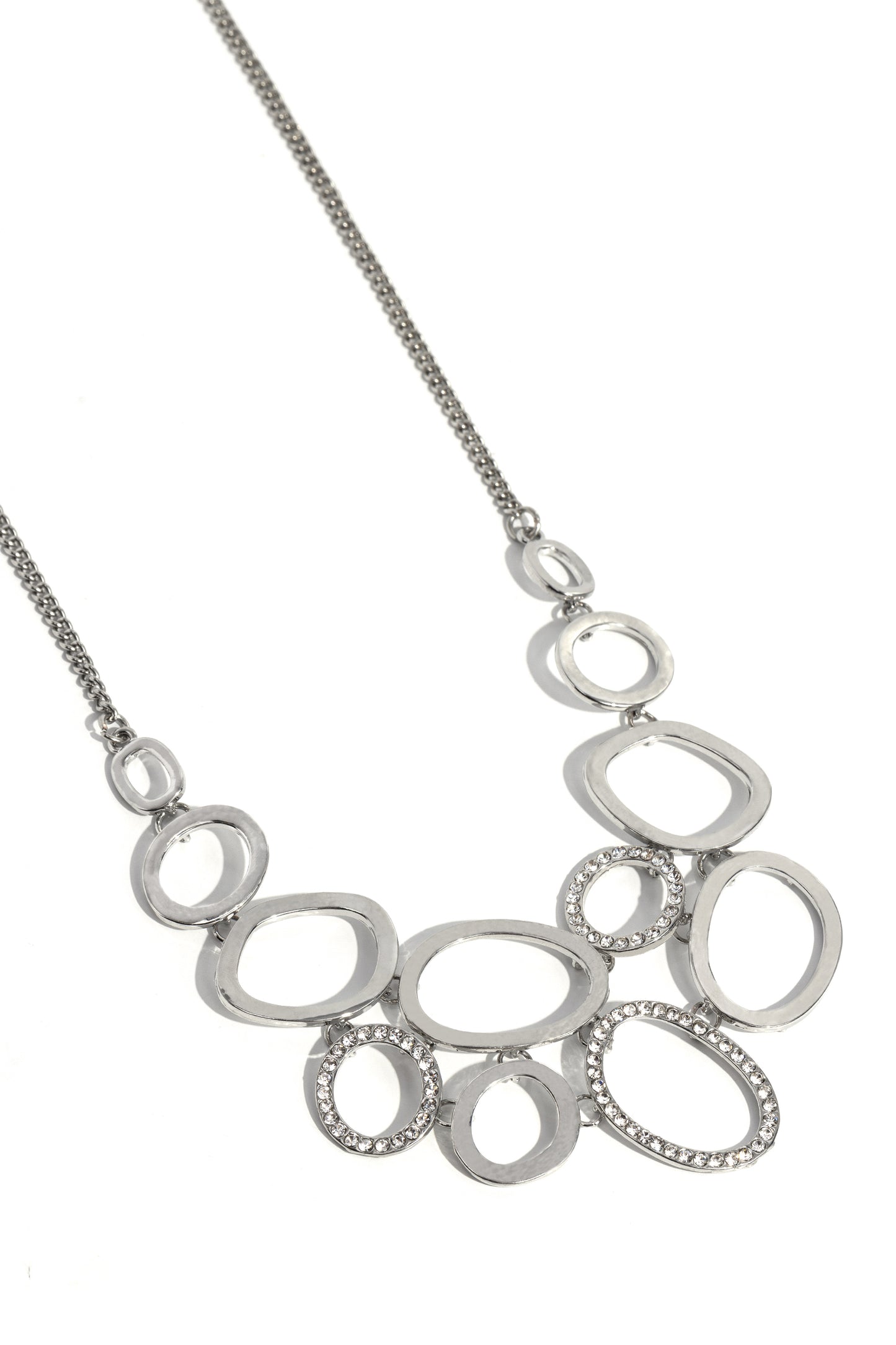 Limelight Lead - White Rhinestone Silver Oblong Ring Necklace Paparazzi N1732