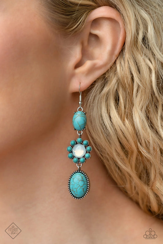 Carefree Cowboy Blue Turqoise Stone Santa Fe Style Earring Fashion Fix March 2023 Paparazzi E1256