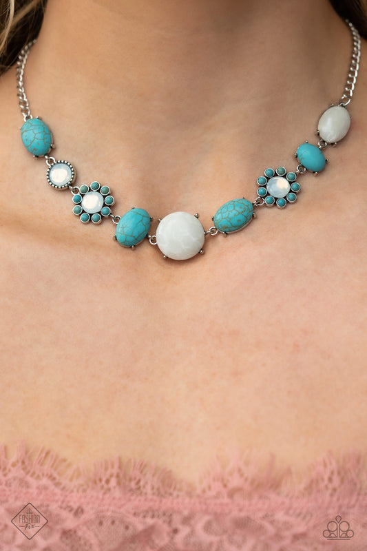 Cowboy Catwalk - Blue Turquoise Stone & White Opalescent Bead Santa Fe Style Necklace Paparazzi N1427