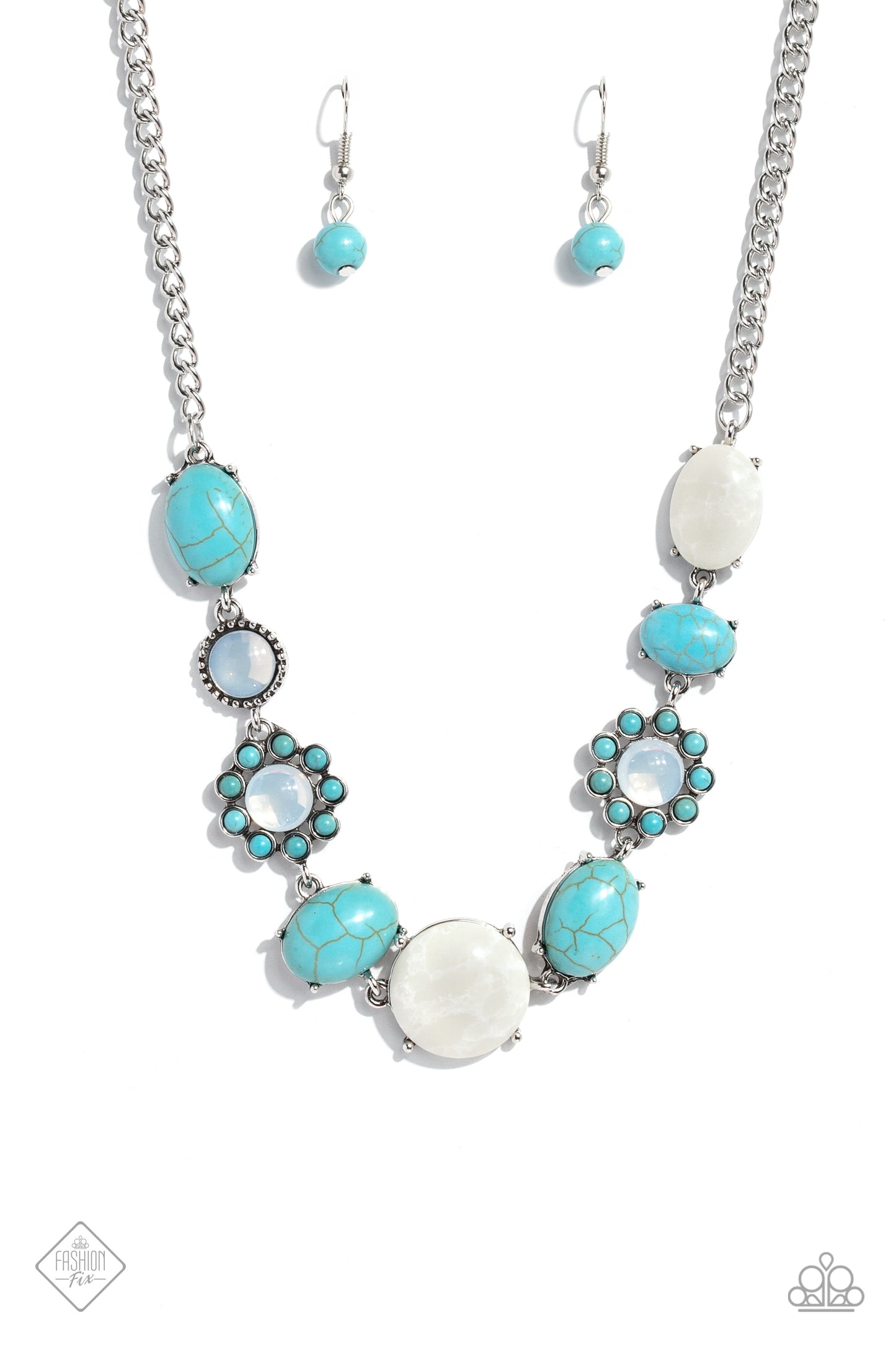 Cowboy Catwalk - Blue Turquoise Stone & White Opalescent Bead Santa Fe Style Necklace Paparazzi N1427