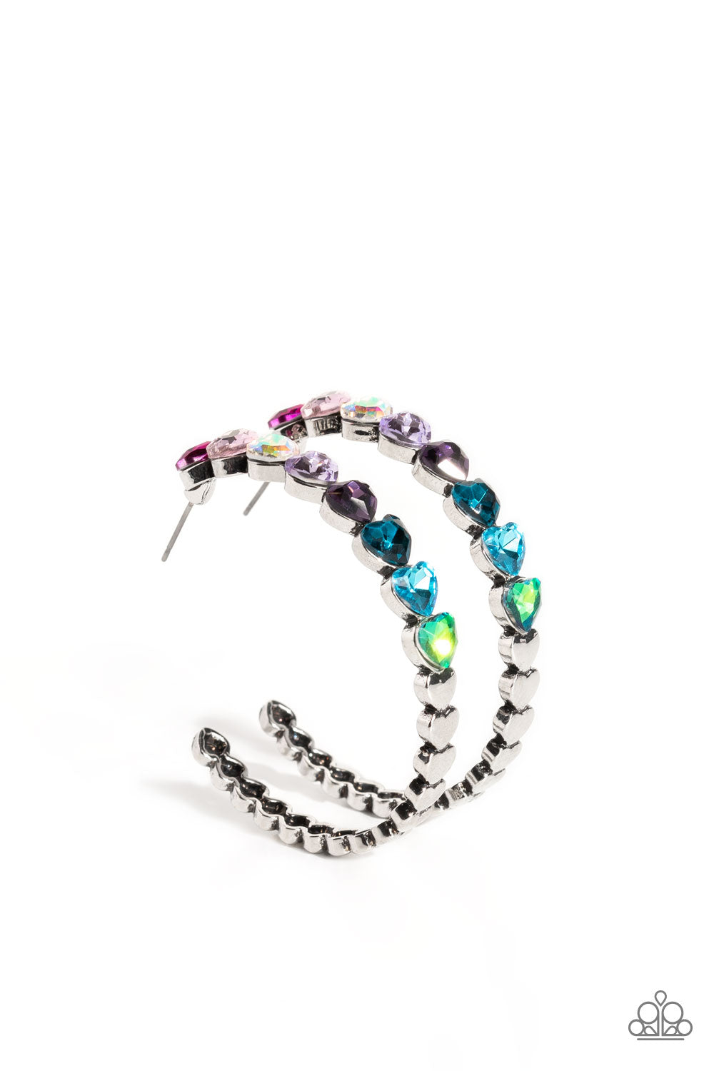 Hypnotic Heart Attack - Multi Colored Heart Rhinestone Hoop Earring Life Of The Party June 2023 Paparazzi E1416