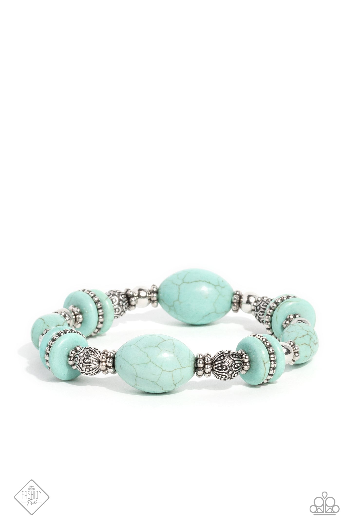 Changing Cleopatra - Blue Turquoise Stone Stretch Bracelet Santa Fe Style Fashion Fix May 2023 Paparazzi B1156