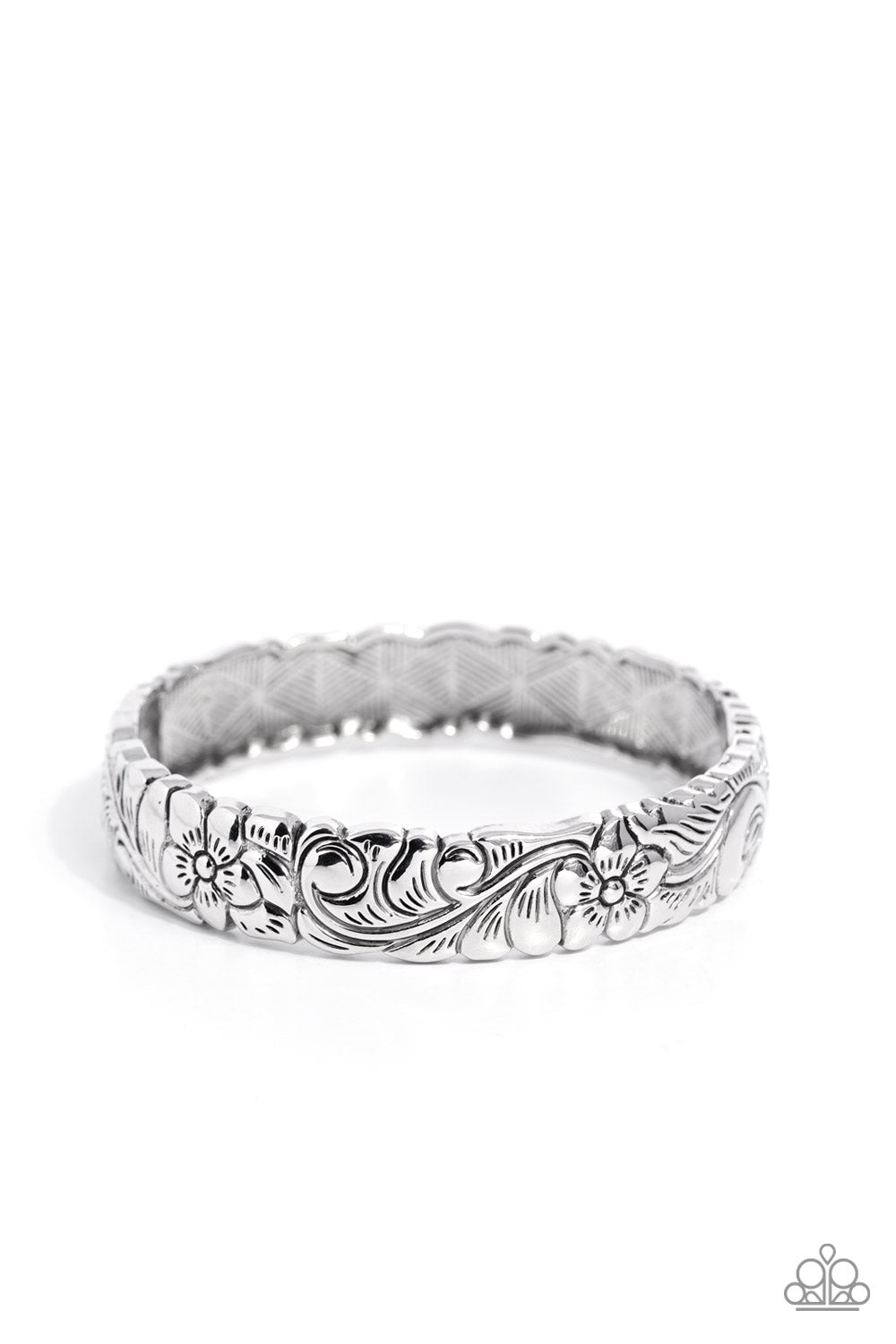 Grounded Grace - Silver Floral Pattern Hinge Bracelet Paparazzi B1444