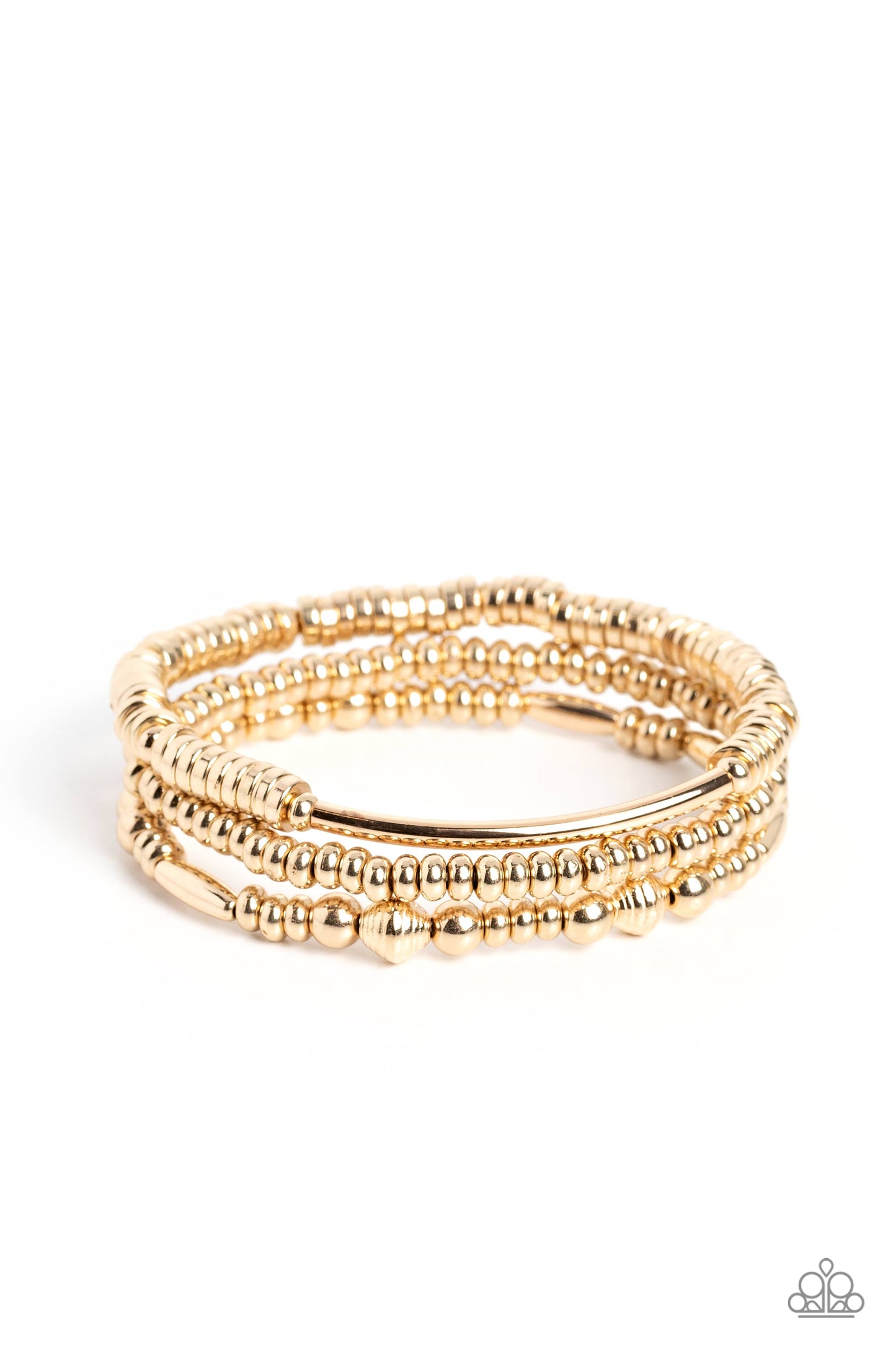 Monochromatic Medley - Gold Bead Stretch Bracelets Paparazzi B1108