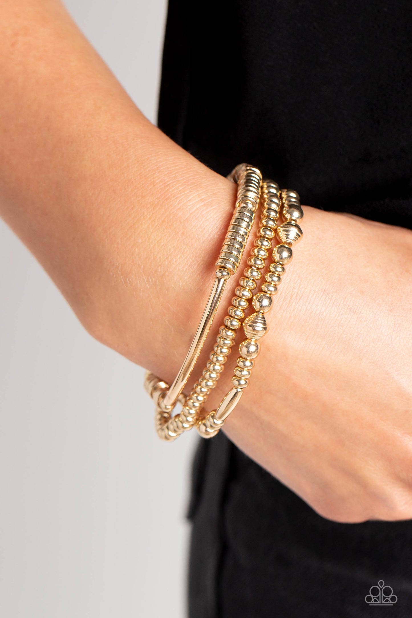 Monochromatic Medley - Gold Bead Stretch Bracelets Paparazzi B1108