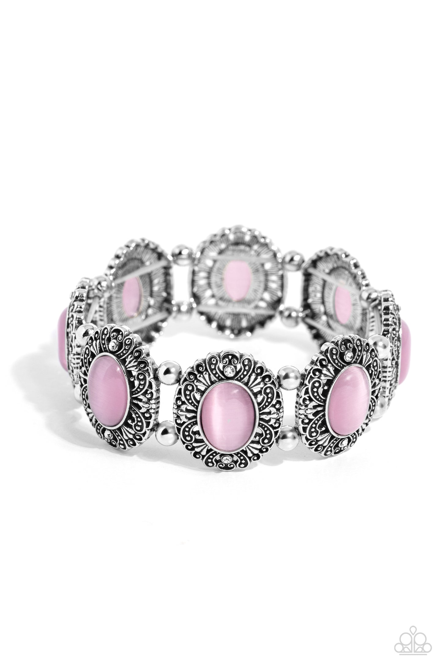 Vintage Vault - Pink Cat's Eye Stone Stretch Bracelet Paparazzi B1181