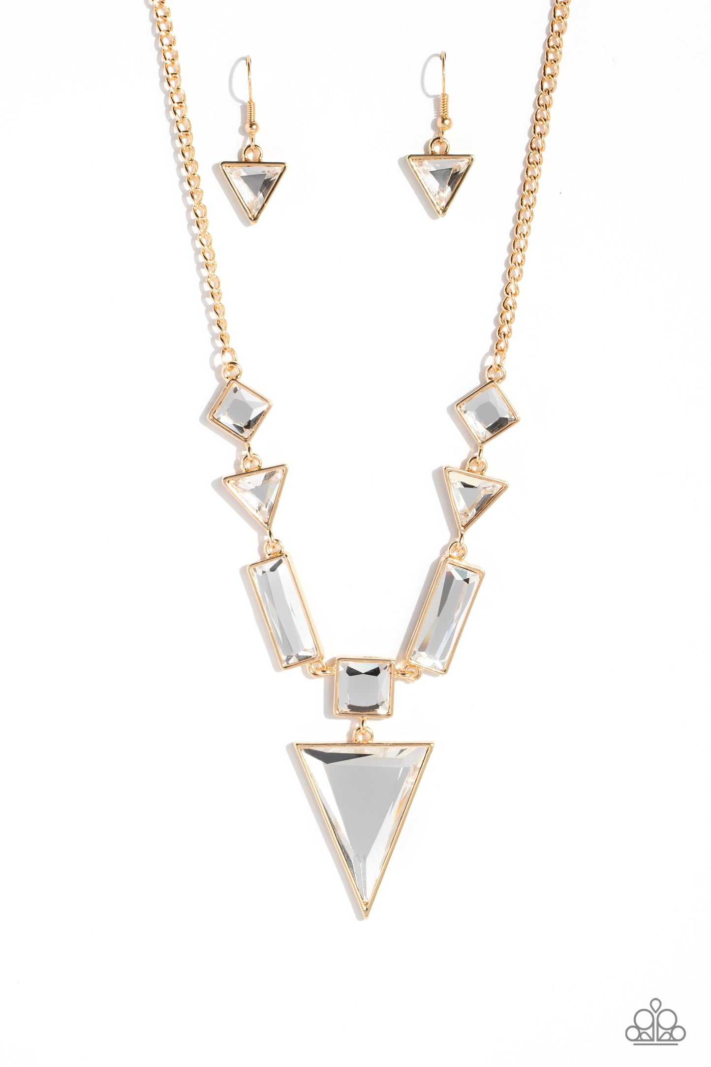 Fetchingly Fierce - Gold  & Glassy White Gem Necklace Life Of The Party July 2023 Paparazzi N1669