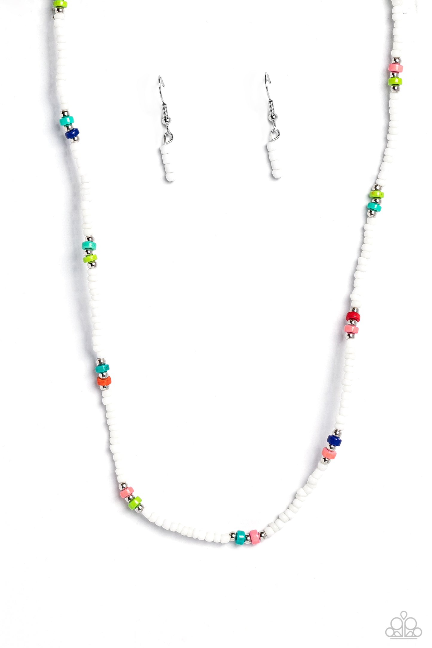 Tis the SEA-SUN - White Seed Bead & Multicolored Stone Necklace Paparazzi N1968