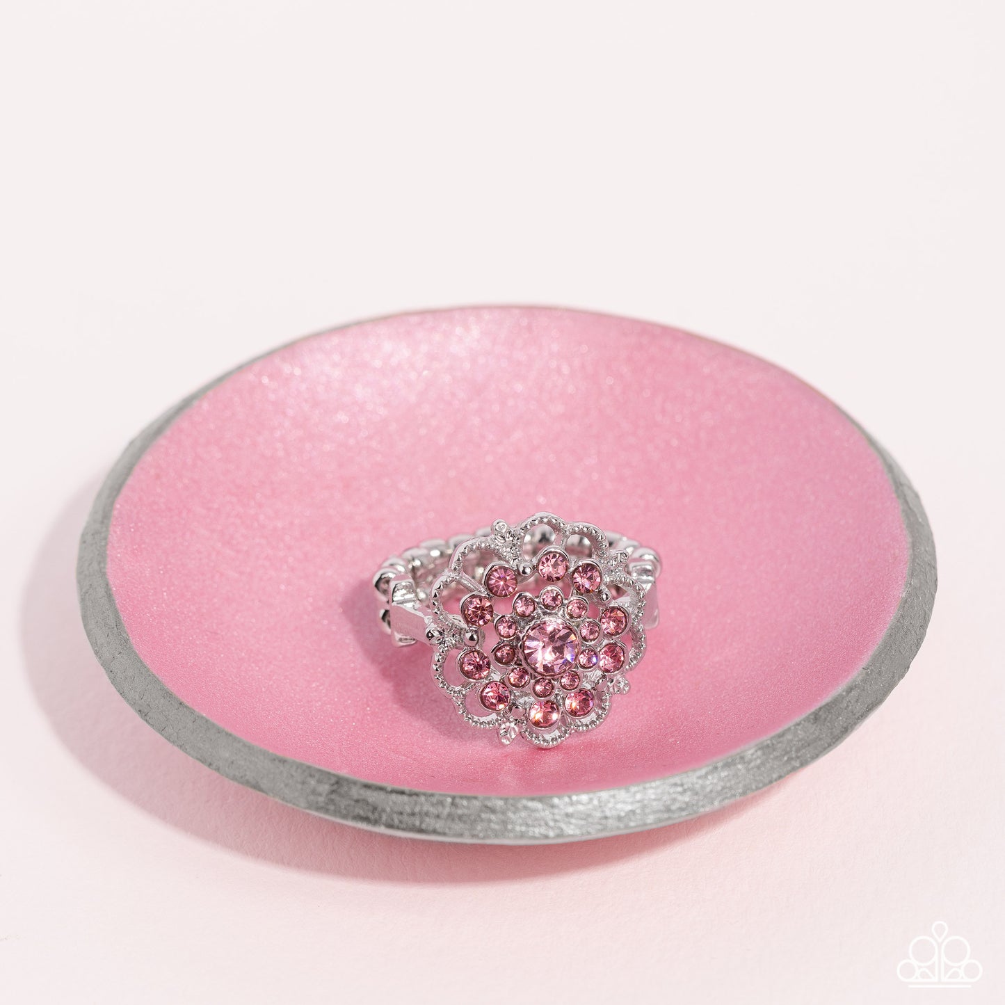 Love ROSE - Pink Rhinestone Flower Ring Paparazzi R0467