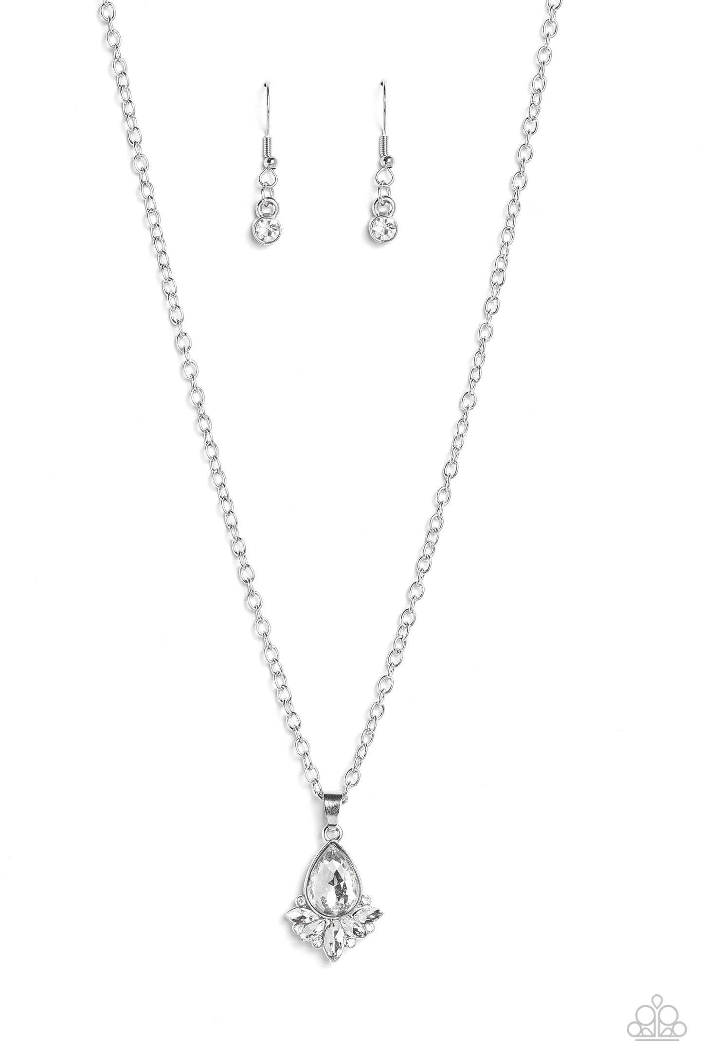 Fancy Fringe - White Teardrop Gem Necklace Paparazzi N1642