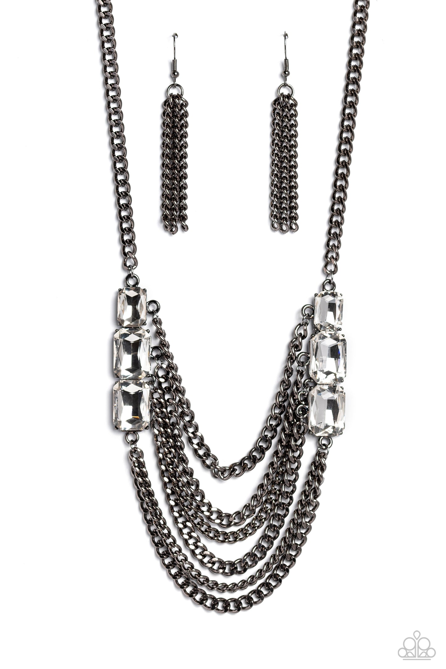 Come CHAIN or Shine - Black Gunmetal Multilayer Chain Necklace Paparazzi N1956